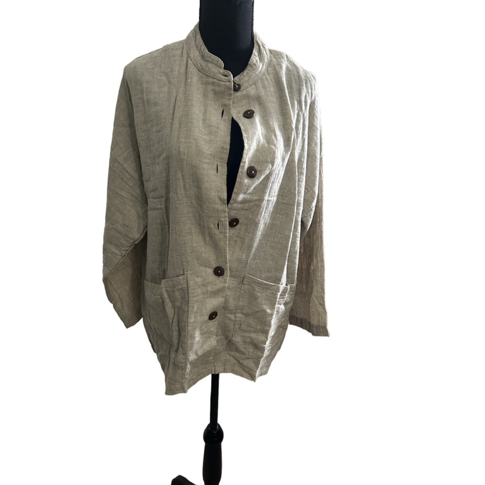 Hello Nite Women's Beige Linen Jacket w/front pockets, Size M